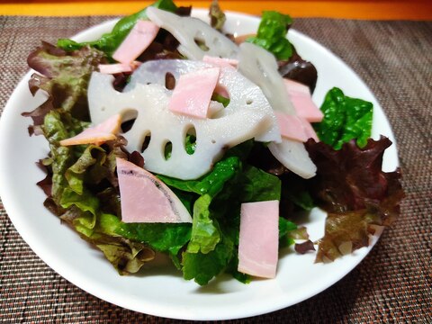 シャキシャキれんこんの生野菜サラダ